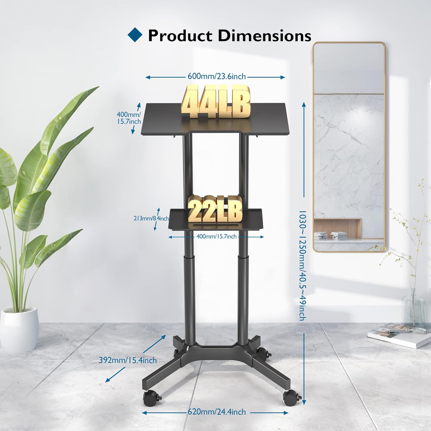 BONTEC Lecterns & Podiums, Mobile Standing Laptop Desk with Storage Tray, Height Adjustable Sit Stand Desk, Rolling Teacher Station for Classroom Office, Portable Laptop Cart and C