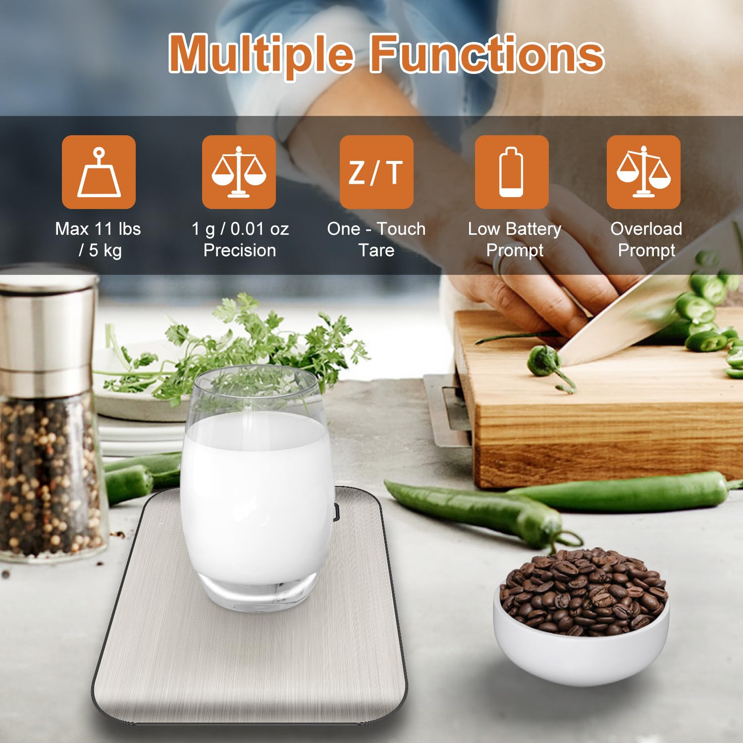 CROWNFUL Food Scale, 11lb Digital Kitchen Scales Weight Ounces and Grams for Cooking and Baking, 6 Units with Tare Function (Battery Included)