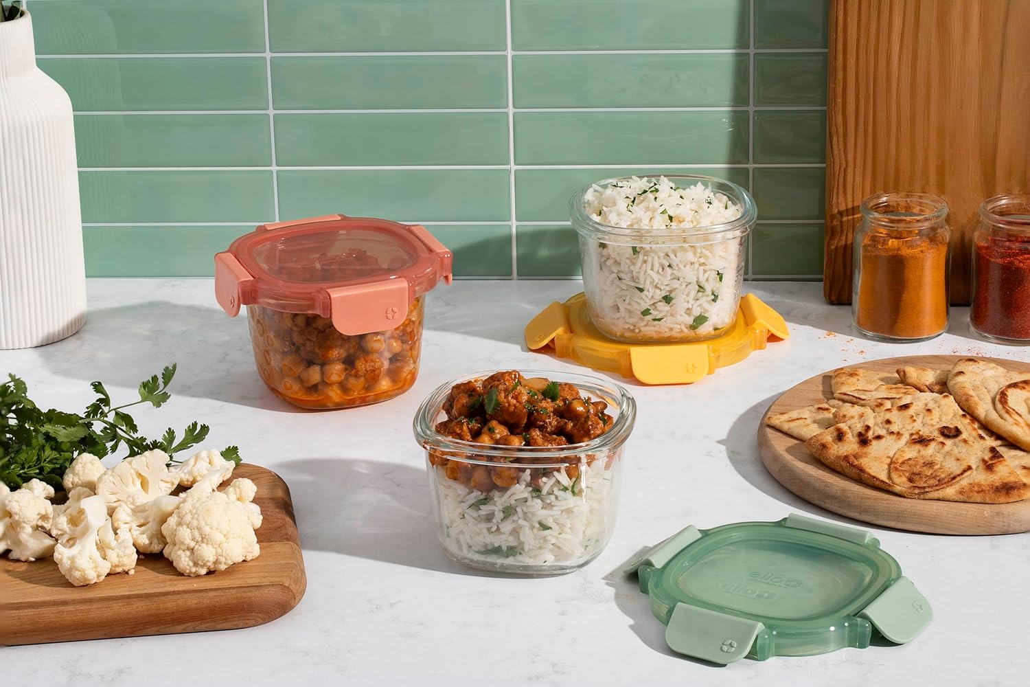 Ello Color Lock 2 Cup 6PC, 3 Pack Glass Meal Prep Sets Leak-Proof Glass Food Storage Containers with Airtight BPA-Free Plastic Lids, Dishwasher, Microwave, and Freezer Safe, Desert