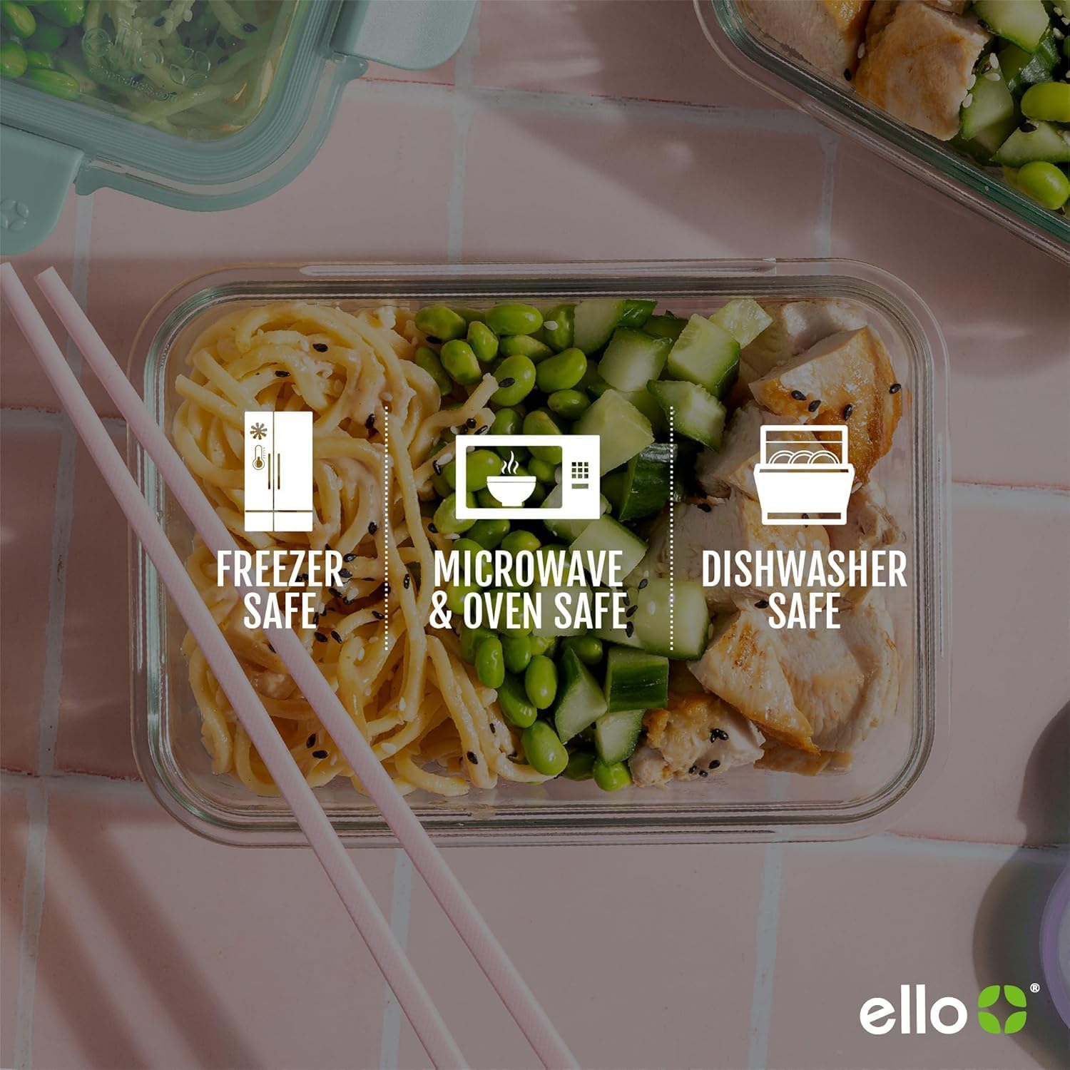 Ello Color Lock 2 Cup 6PC, 3 Pack Glass Meal Prep Sets Leak-Proof Glass Food Storage Containers with Airtight BPA-Free Plastic Lids, Dishwasher, Microwave, and Freezer Safe, Desert