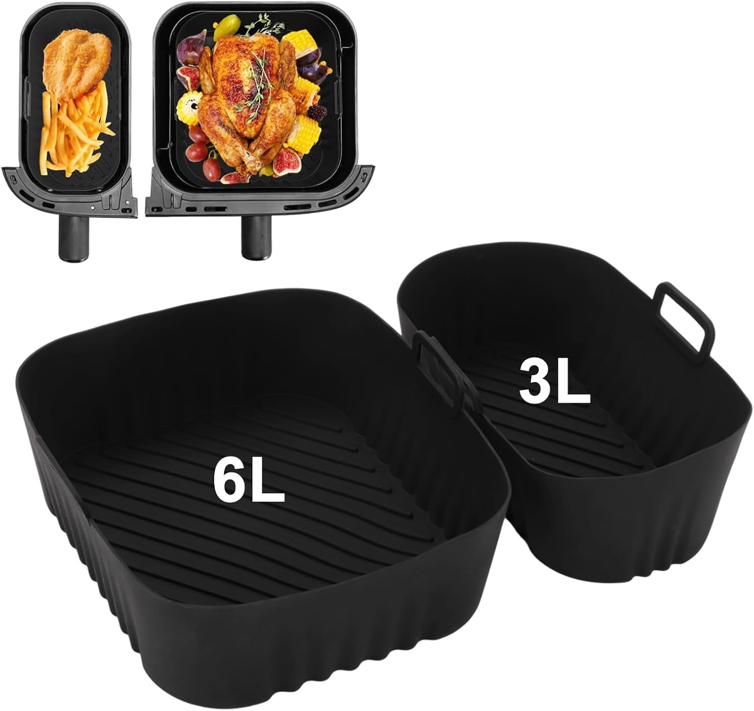 2 Pack Silicone Air Fryer Liners Square - Reusable Airfryer Basket - Easy to Clean Air Fryers Pot for Philips Dual Basket Air Fryer 3000 Series 6L/3L