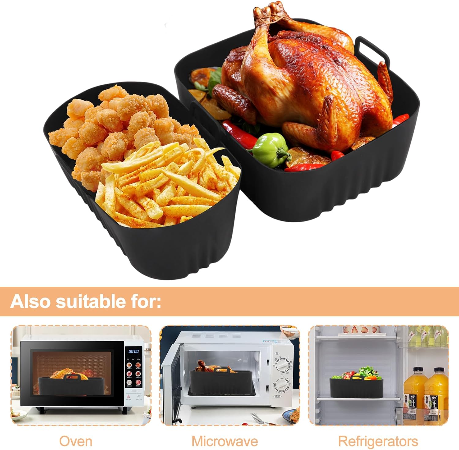 2 Pack Silicone Air Fryer Liners Square - Reusable Airfryer Basket - Easy to Clean Air Fryers Pot for Philips Dual Basket Air Fryer 3000 Series 6L/3L