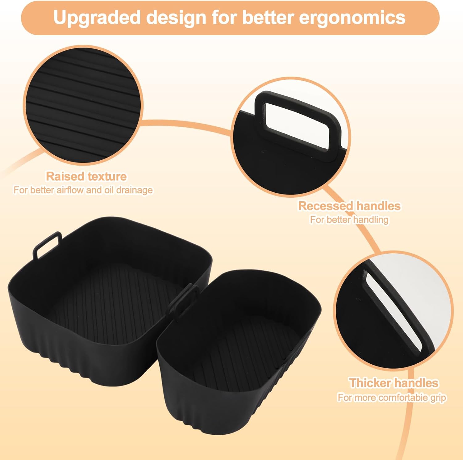 2 Pack Silicone Air Fryer Liners Square - Reusable Airfryer Basket - Easy to Clean Air Fryers Pot for Philips Dual Basket Air Fryer 3000 Series 6L/3L