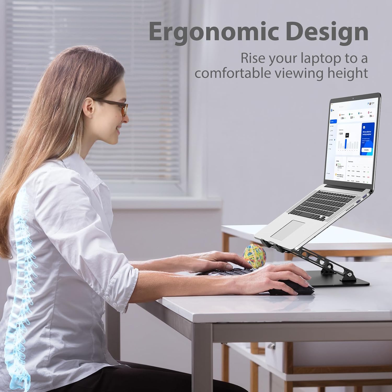 Adjustable Laptop Stand for Desk, Metal Foldable Laptop Riser, Portable Laptop Holder, Ventilated Cooling Computer Notebook Stand Compatible with 10-15.6” Laptops
