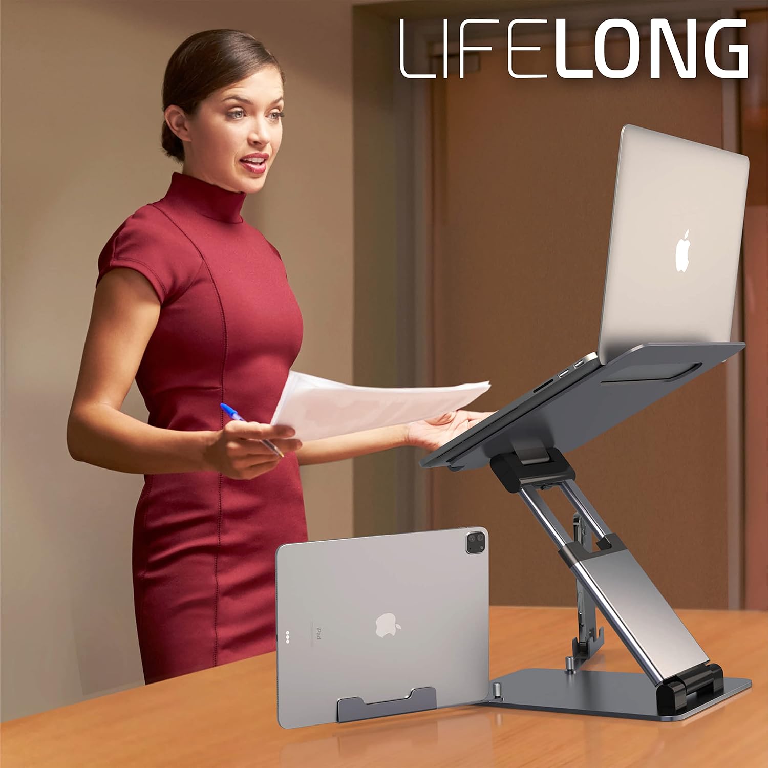 LIFELONG Laptop Stand for Desk, Adjustable Height up to 20", Laptop Riser Computer Pulpit Stand for Laptop, Portable Laptop Stands, Fits MacBook, Laptops 10 15 17 inches Laptop Hol