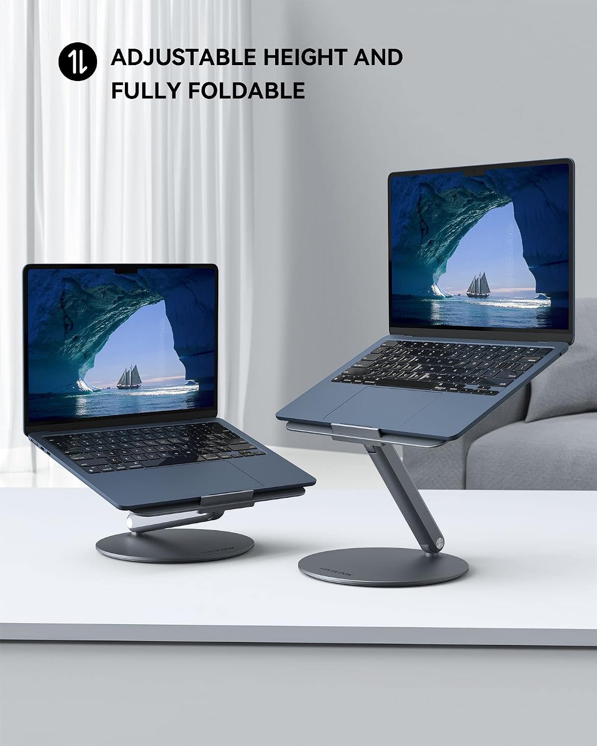 LULULOOK Laptop Stand, Foldable Laptop Stand with 360 Rotating Base, 360° Swivel Adjustable Aluminum Ergonomic Computer Stand for Desk Compatible with MacBook Pro/Air, Dell, Laptop