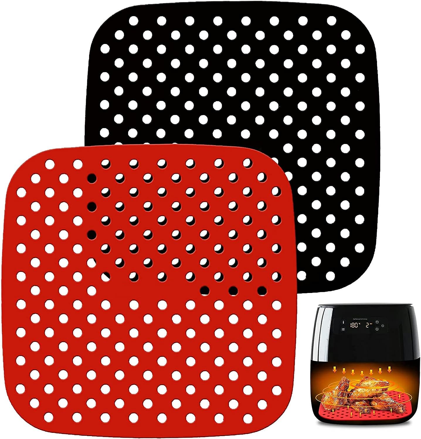 Silicone Air Fryer Liners, 2PCS Original Reusable Square Air Fryer Liners, Non-Stick Silicone Air Fryer Mats, Non-Stick Silicone Mats, Air Fryer Accessories for Most Air Fryers, 8.