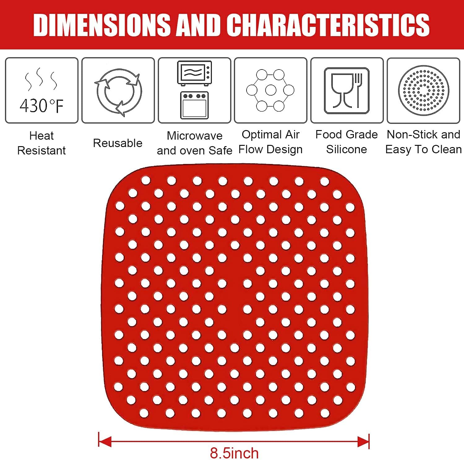 Silicone Air Fryer Liners, 2PCS Original Reusable Square Air Fryer Liners, Non-Stick Silicone Air Fryer Mats, Non-Stick Silicone Mats, Air Fryer Accessories for Most Air Fryers, 8.