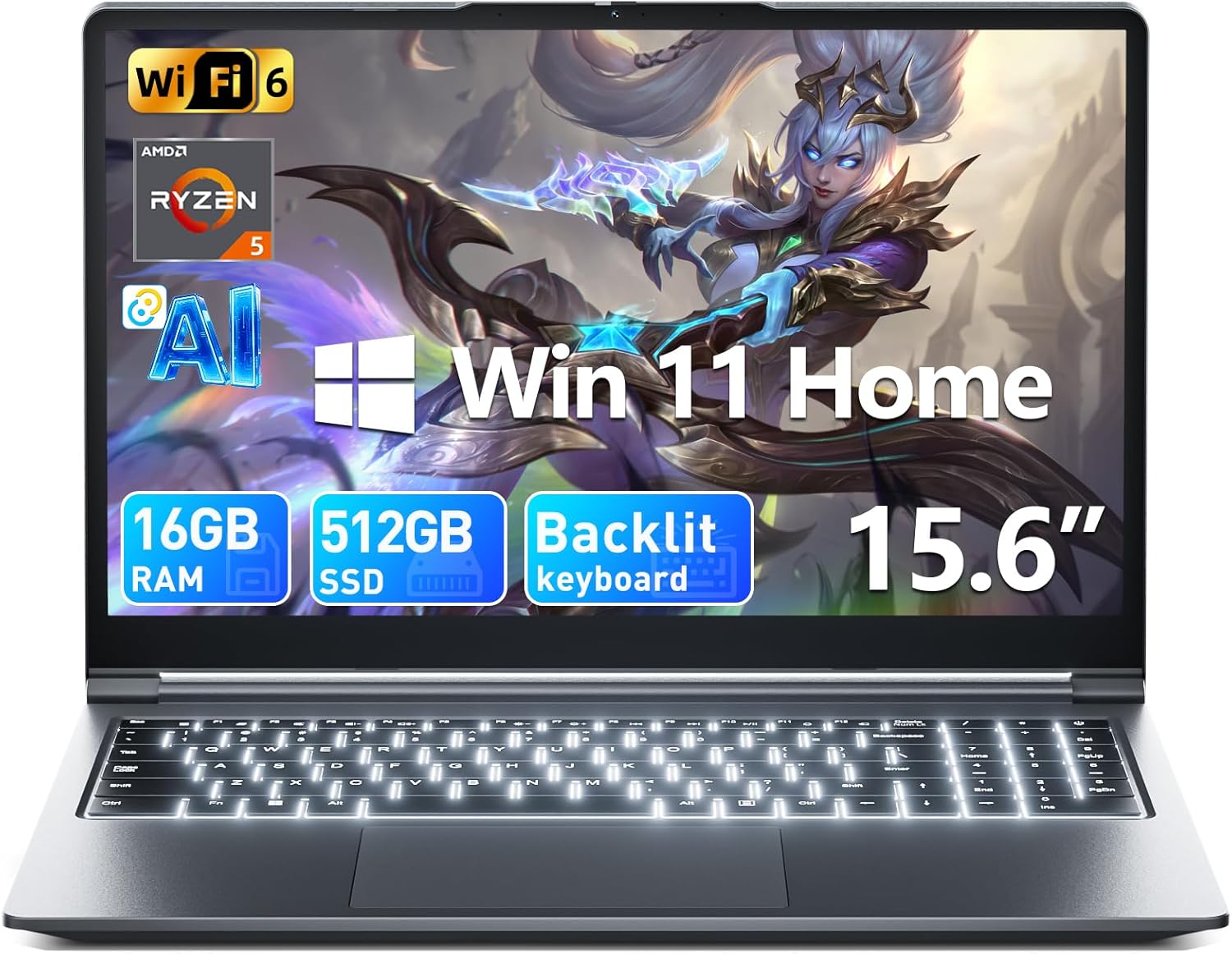 Ordinateur portable MELIUNA 15,6 po Ryzen 5, 16 Go RAM, 512 Go SSD