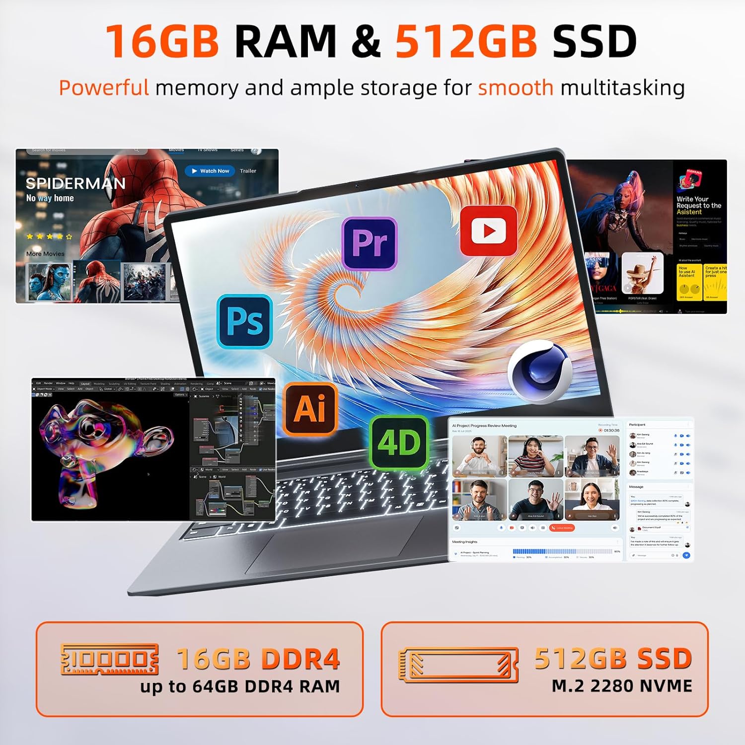 Ordinateur portable MELIUNA 15,6 po Ryzen 5, 16 Go RAM, 512 Go SSD