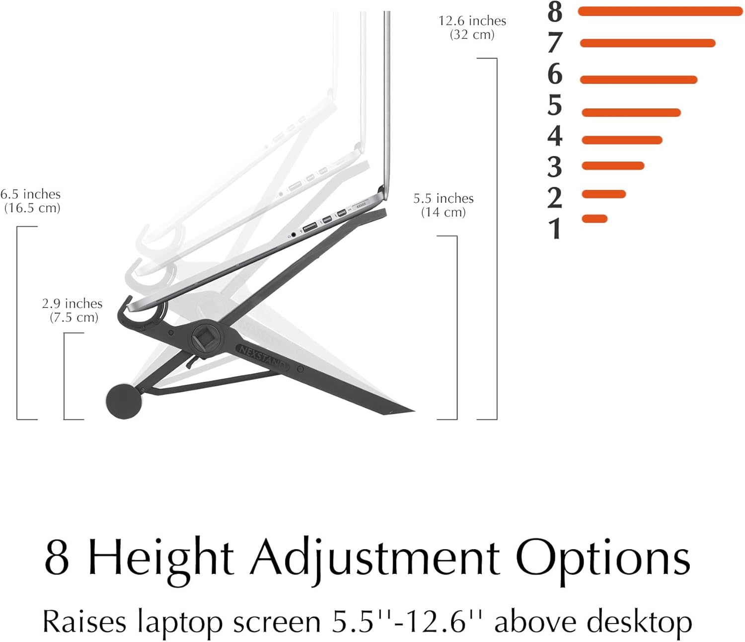 NEXSTAND K2 Laptop Stand for Desk, 8-Levels Adjustable Height Ergonomic Laptop Riser, Ventilated Computer Stand Holder Compatible with MacBook Air Pro, Dell, 10-17” Laptops