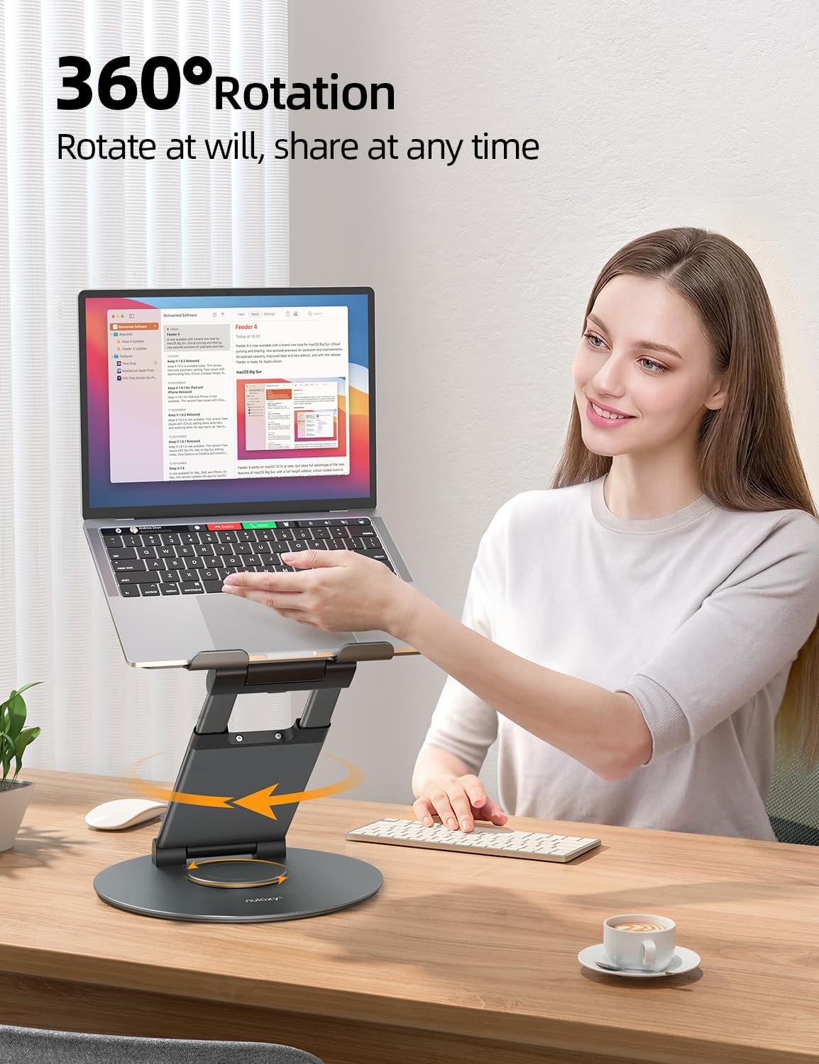 Nulaxy Telescopic 360 Rotating Laptop Stand for Desk Adjustable Height Swivel Pull Out Design Ergonomic Laptop Riser Fits All 10-17" Laptops Computer MacBook, Grey