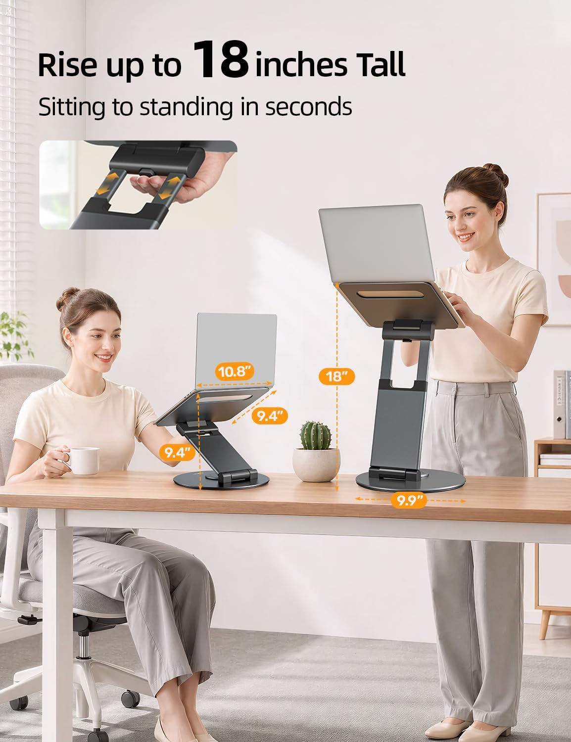 Nulaxy Telescopic 360 Rotating Laptop Stand for Desk Adjustable Height Swivel Pull Out Design Ergonomic Laptop Riser Fits All 10-17" Laptops Computer MacBook, Grey