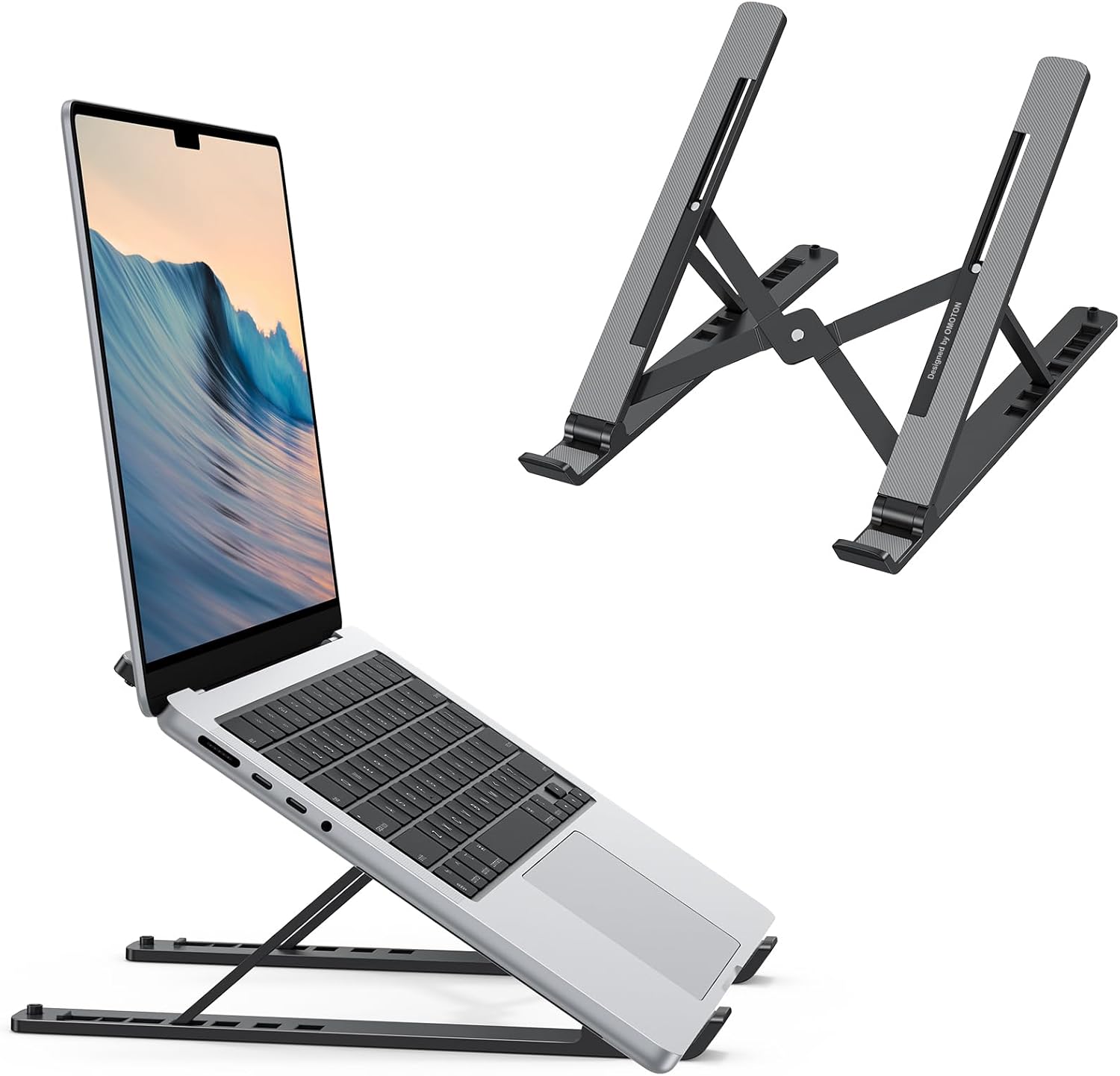 Laptop Stand, OMOTON Laptop Stand for Desk Ergonomic 7-Levels Angles Adjustable Computer Stand, Portable ABS Laptop Riser Holder Compatible with All Laptops and iPad(10-15.6") (Bla