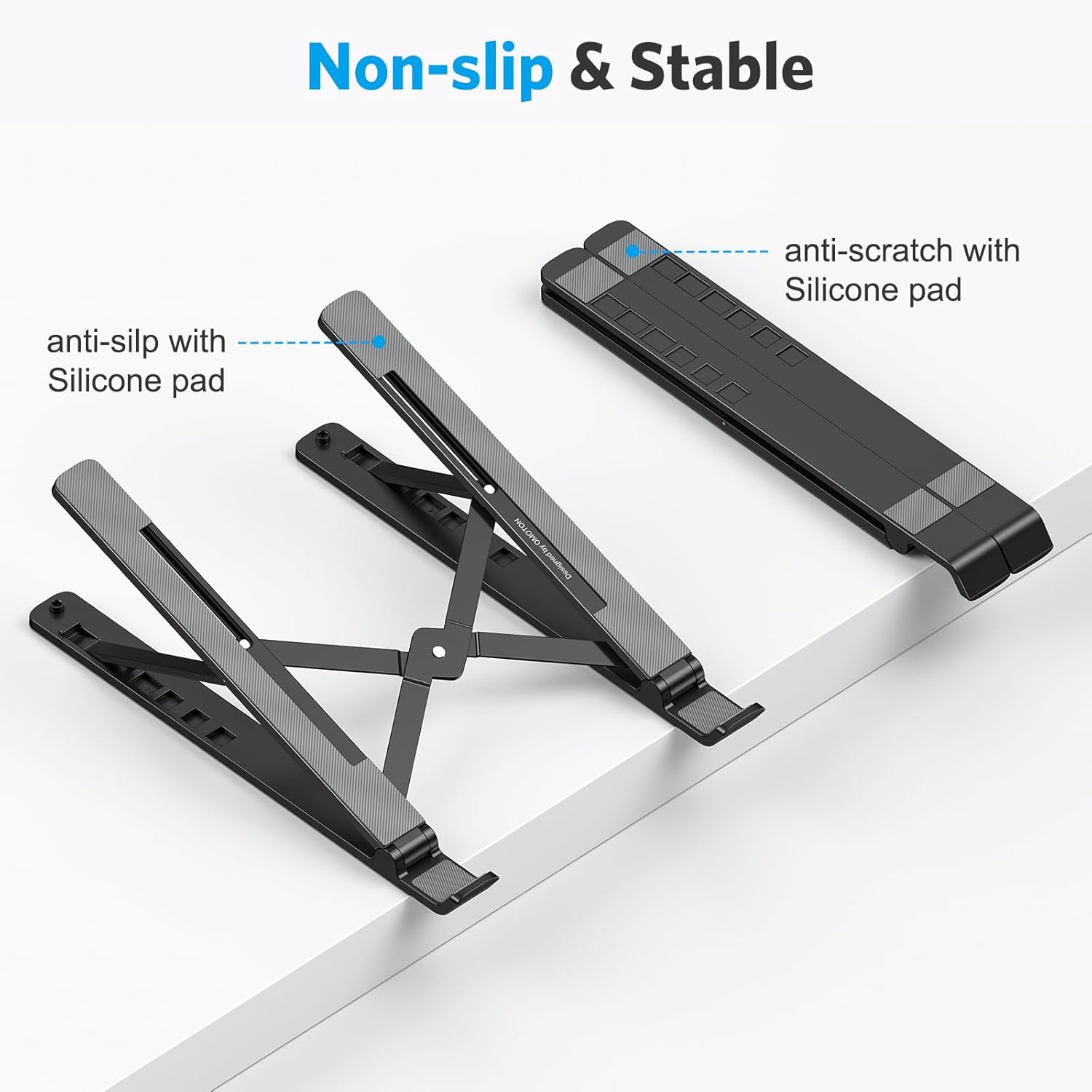 Laptop Stand, OMOTON Laptop Stand for Desk Ergonomic 7-Levels Angles Adjustable Computer Stand, Portable ABS Laptop Riser Holder Compatible with All Laptops and iPad(10-15.6") (Bla