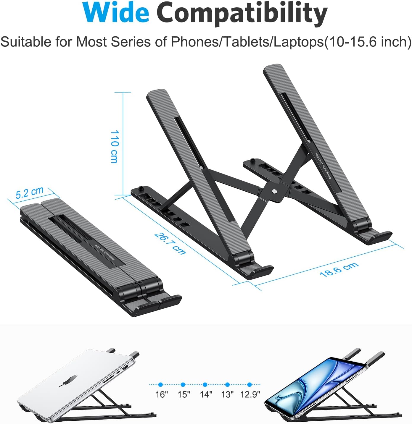 Laptop Stand, OMOTON Laptop Stand for Desk Ergonomic 7-Levels Angles Adjustable Computer Stand, Portable ABS Laptop Riser Holder Compatible with All Laptops and iPad(10-15.6") (Bla