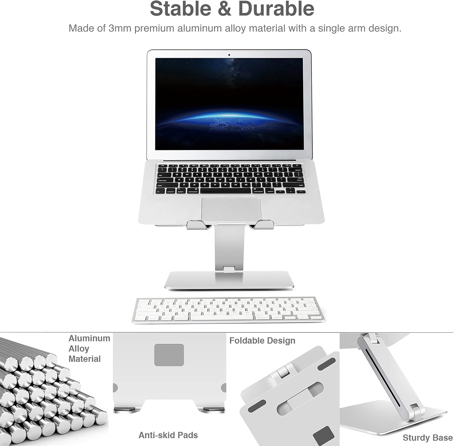 SHOPPINGALL Adjustable and Foldable Laptop Stand, Ergonomic and Portable Aluminum Laptop and Tablets Riser for Desk, Fits All Laptops and Notebooks and Tables up to 17 Inch - SA-LS