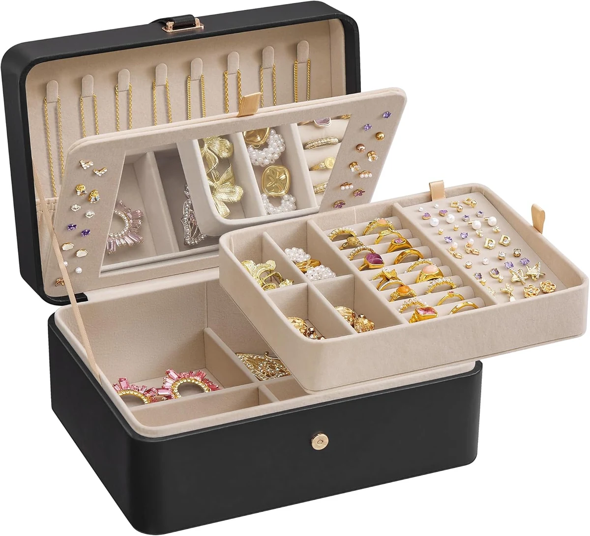 SONGMICS Jewelry Box with Mirror, 2-Layer Organizer
