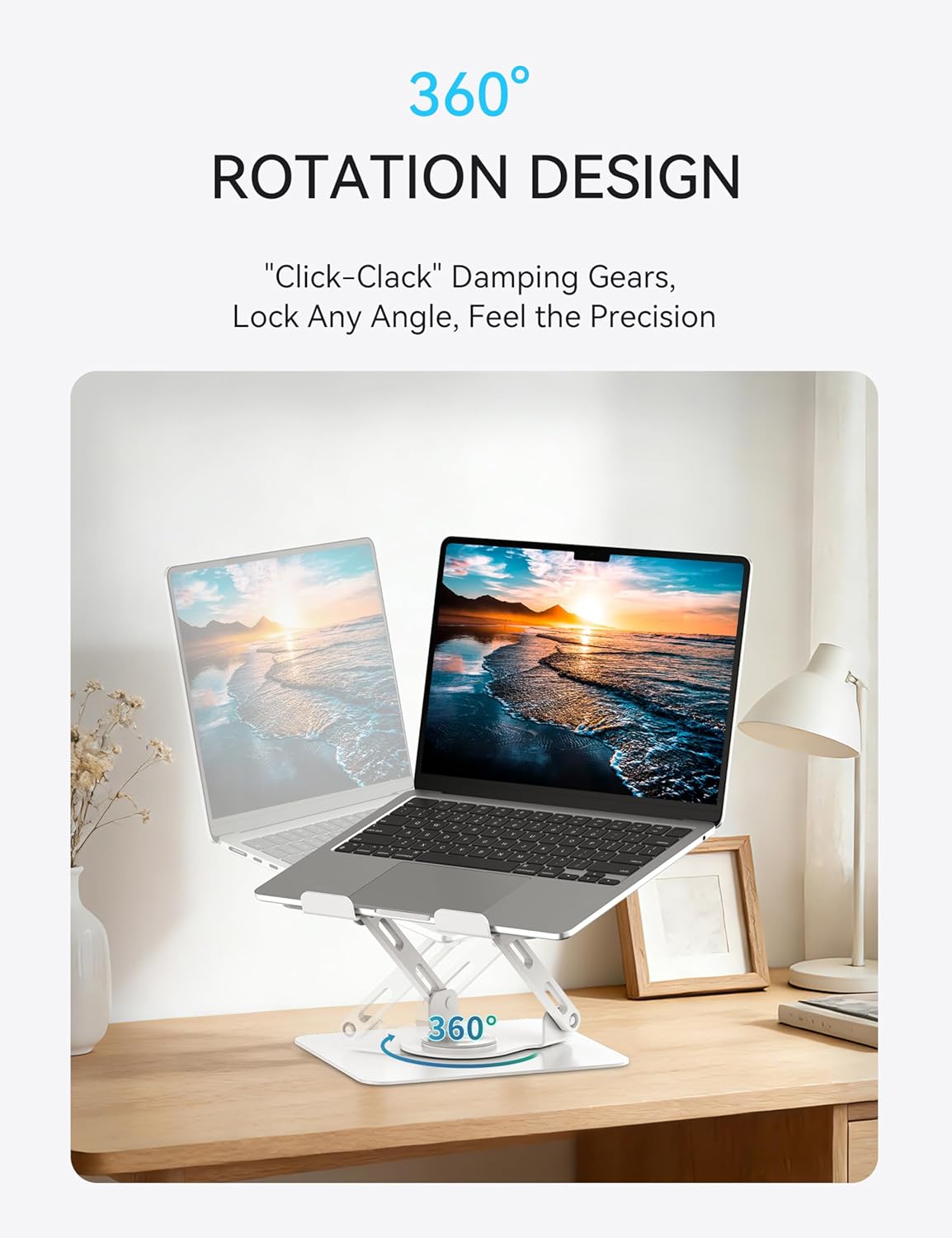 SOUNDANCE Laptop Stand with 360° Rotating Base, Ergonomic Computer Riser for Desk, Adjutable Height Muti-Angle, Foldable Laptop Mount, Stable Metal Holder Support 10-15.6" Notebook