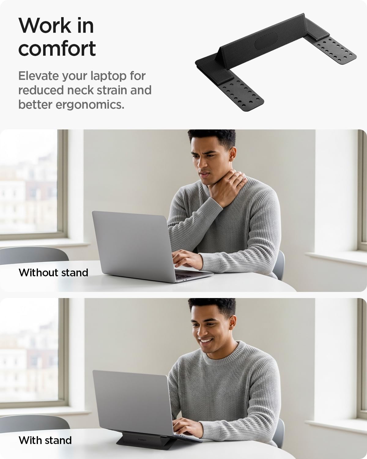 Spigen Slim Fold Laptop Stand Foldable Portable Ergonomic Angle Lift Anti-Slip Compatible with MacBook Neo, MacBook Air, MacBook Pro 11"-16" and More - Black (LD201-S1)