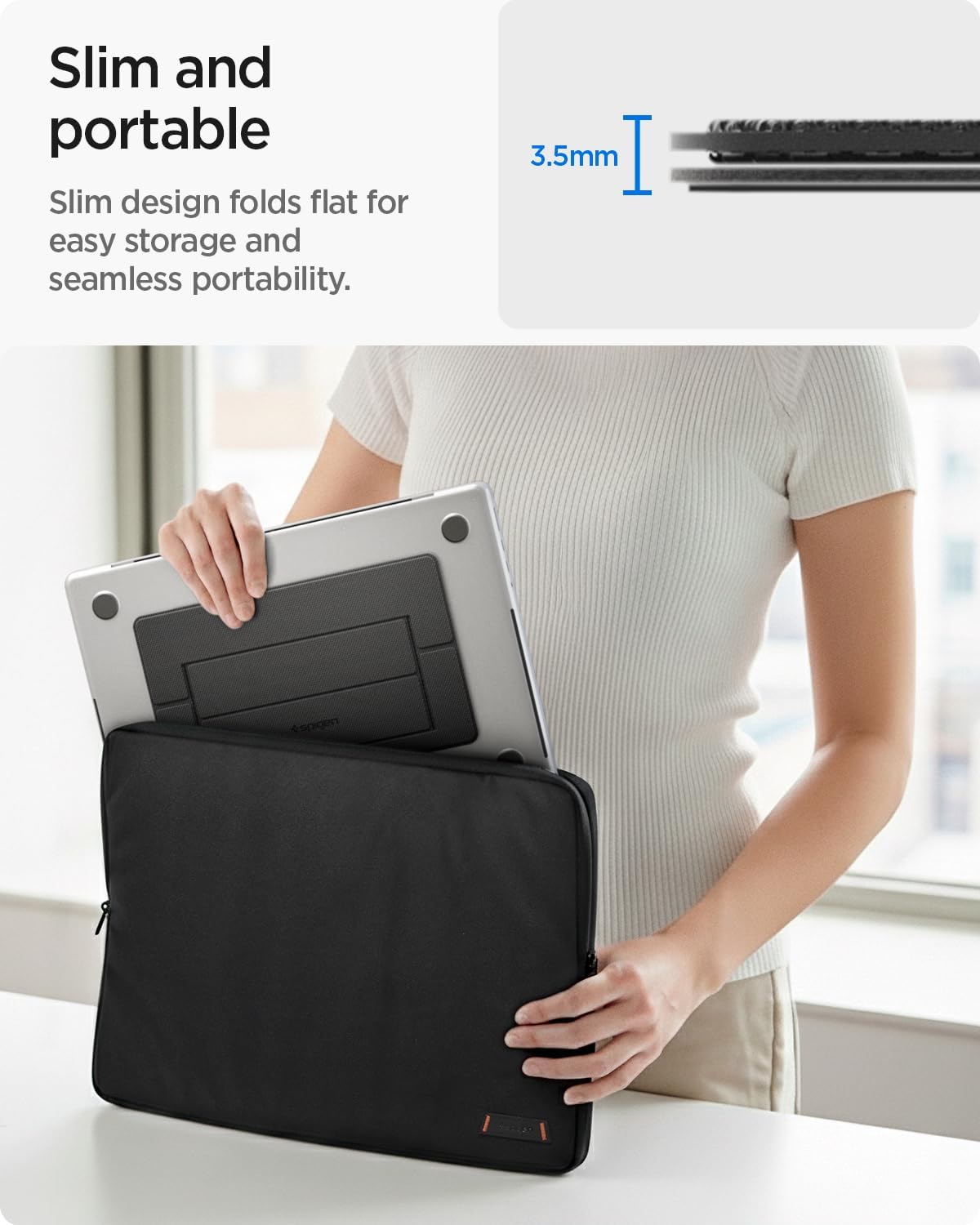 Spigen Slim Fold Laptop Stand Foldable Portable Ergonomic Angle Lift Anti-Slip Compatible with MacBook Neo, MacBook Air, MacBook Pro 11"-16" and More - Black (LD201-S1)