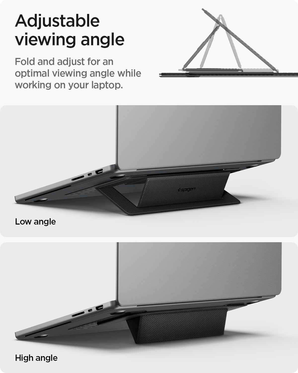 Spigen Slim Fold Laptop Stand Foldable Portable Ergonomic Angle Lift Anti-Slip Compatible with MacBook Neo, MacBook Air, MacBook Pro 11"-16" and More - Black (LD201-S1)