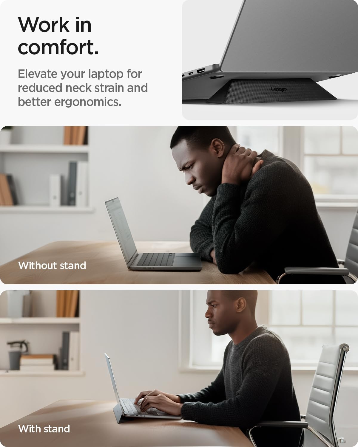 Spigen Slim Fold Portable Laptop Stand Keyboard Riser Foldable Ergonomic Angle Lift Anti-Slip Compatible with MacBook Neo, MacBook Air, MacBook Pro 11"-16" and iPad/Air/Pro and Mor
