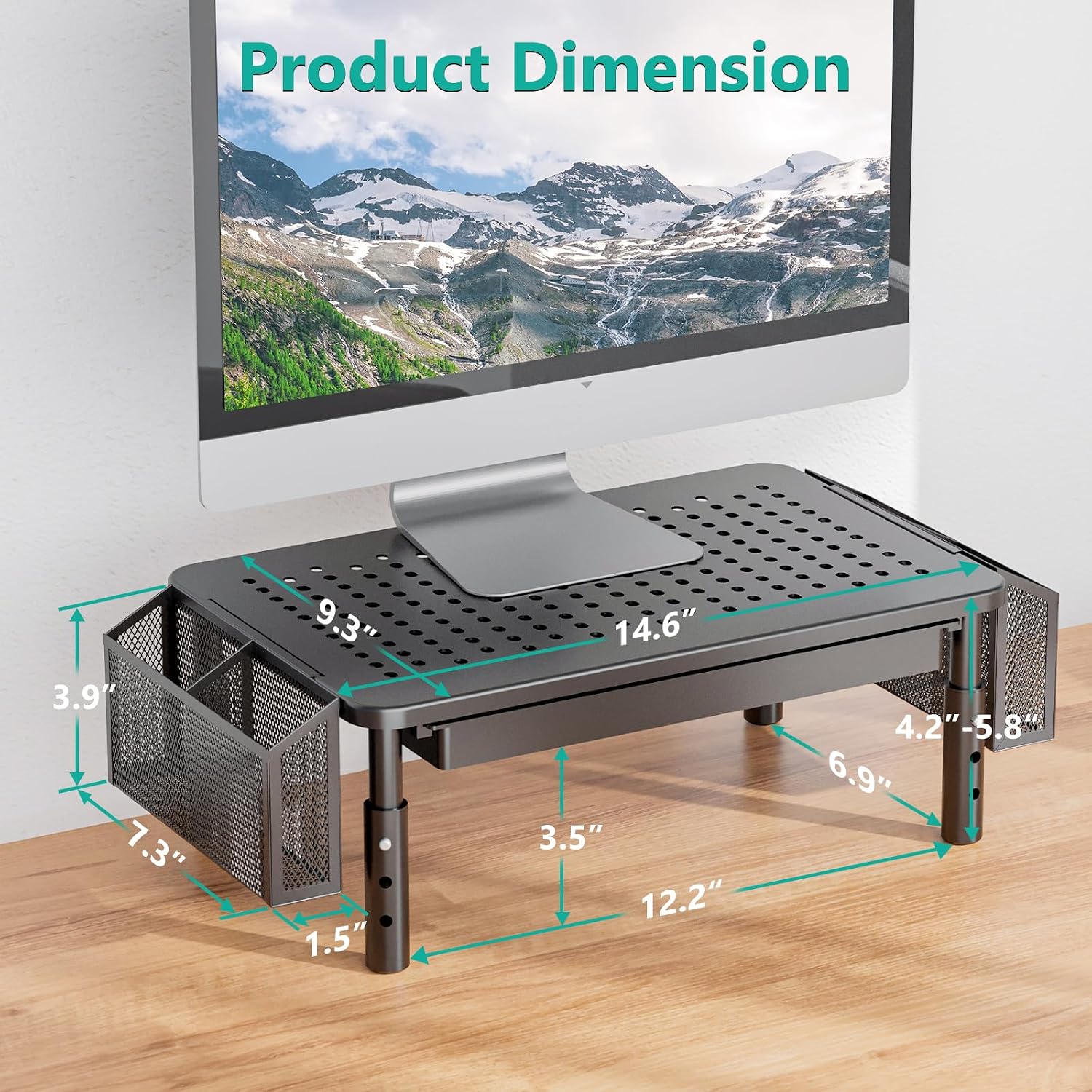 WALI Computer Monitor Stand with Storage, Desk Organizer with Drawer and Pen Holder, Desk Monitor Riser 3 Height Adjustable, Laptop Riser for Computer, Laptop, Printer (STT003DH-B)